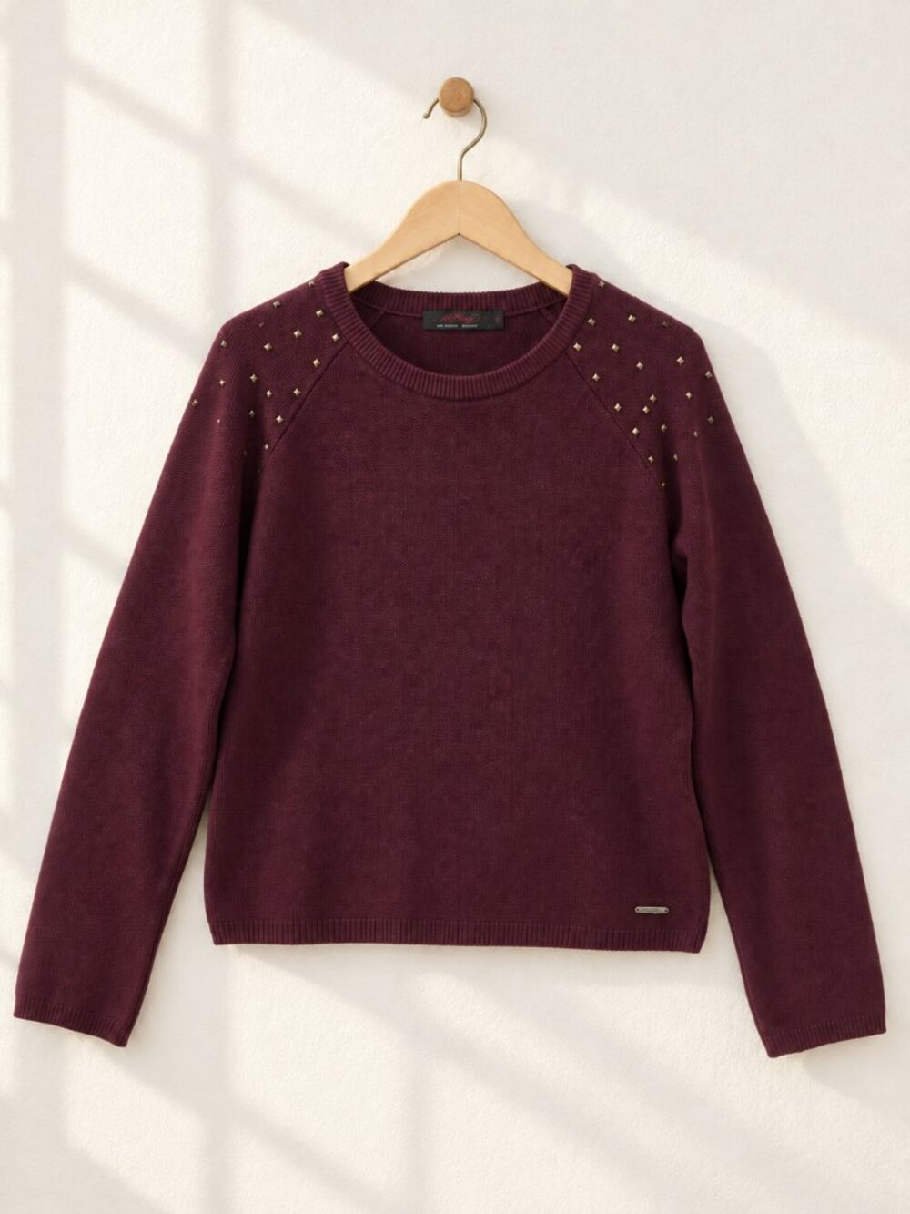 Ed Hardy, Y2K Studded Crewneck Sweater, Maroon, Size S